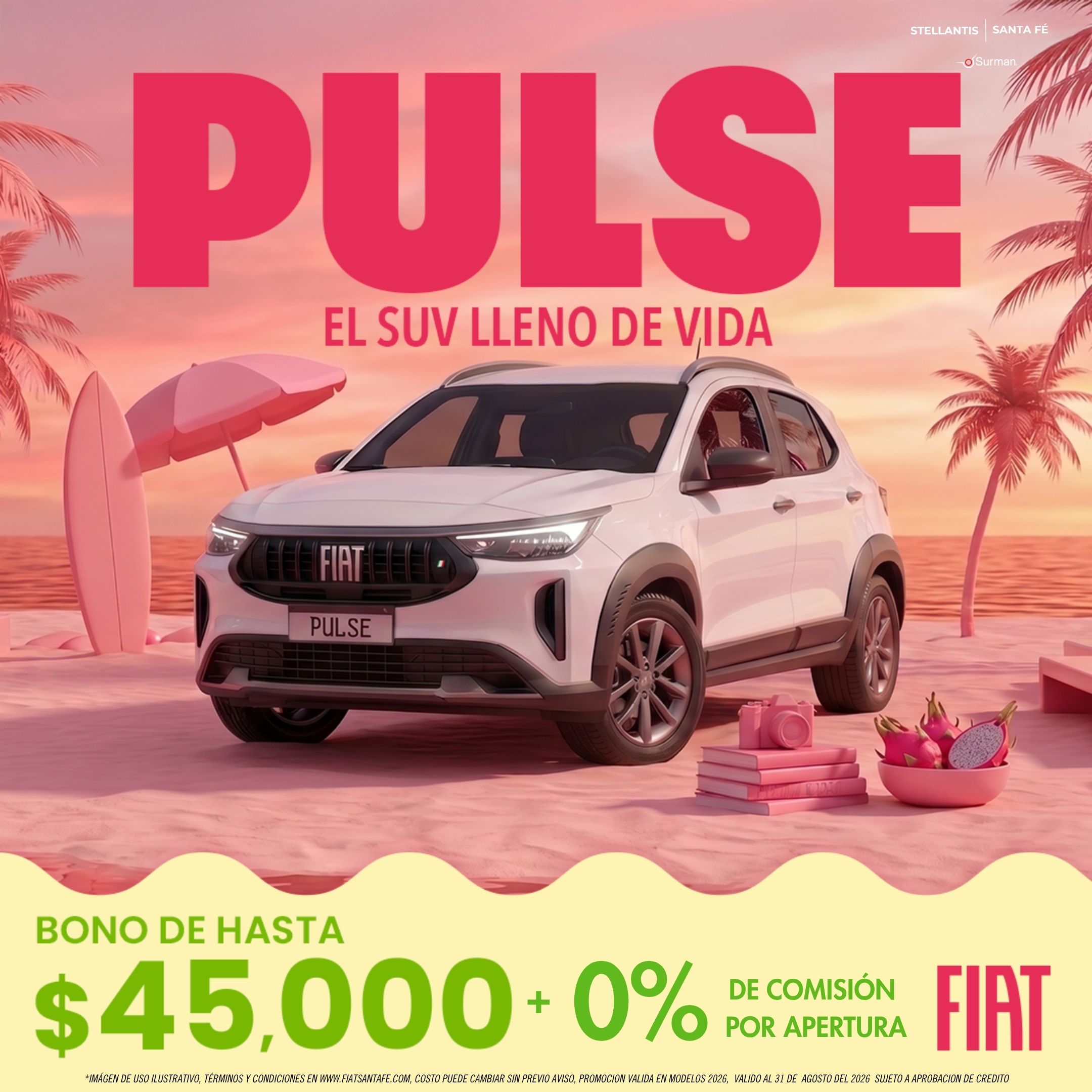 Fiat Pulse 2026 con bono de hasta $45,000 y cero comisión por apertura
