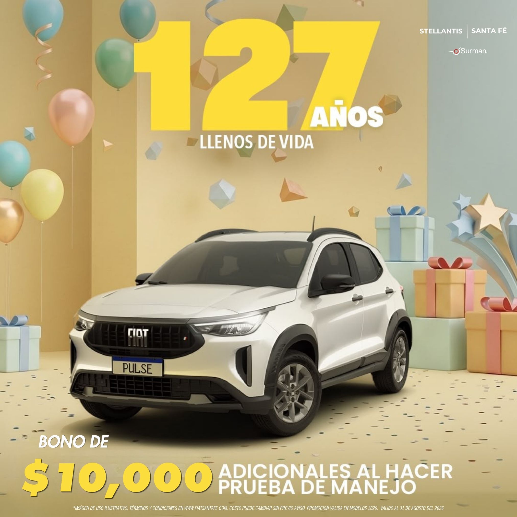 Fiat Pulse 2026 con bono adicional de $10,000 por prueba de manejo